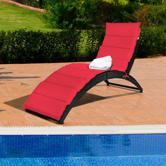 Folding Patio Rattan Portable Lounge Chair Chaise with Cushion-Turquoise