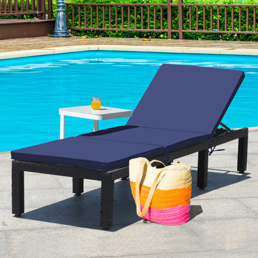 Patio Rattan Cushioned Height Adjustable Lounge Chair-Red & Off White