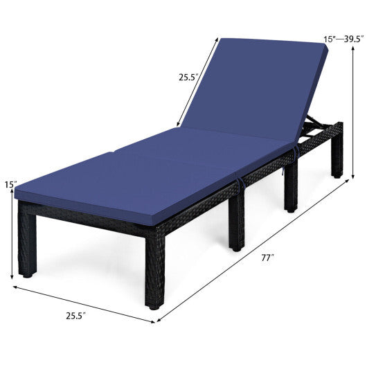 Patio Rattan Cushioned Height Adjustable Lounge Chair-Red & Off White