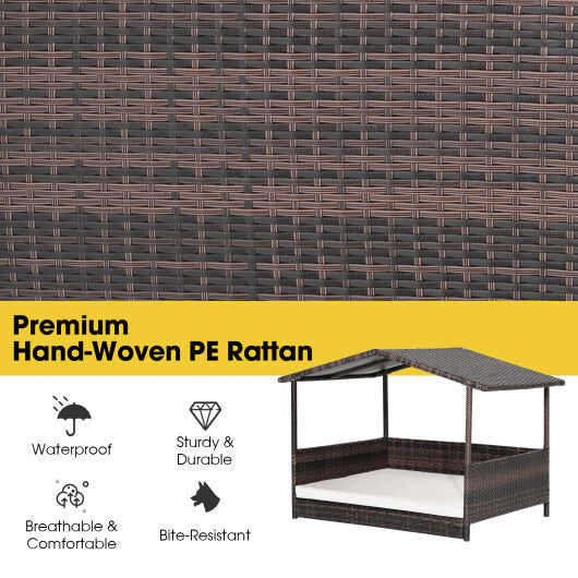 Outdoor Wicker Dog House with Weatherproof Roof-Gray