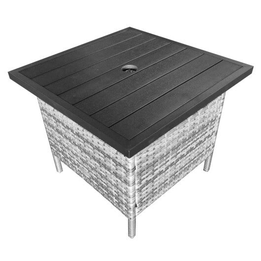 Patio Square Wicker Side Table with Umbrella Hole for Yard Garden Poolside