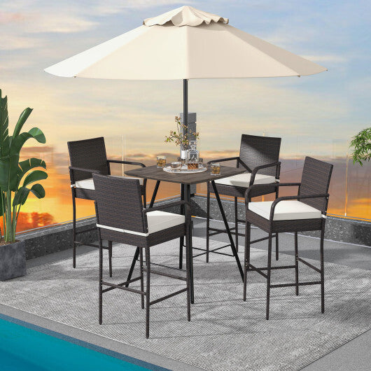 2/4 Pieces Outdoor PE Rattan Cushioned Barstool Set with Armrests-Set of 2