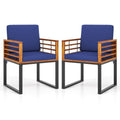 Acacia Wood Outdoor Dining Chairs Set of 2 with Soft Cushions-Navy
