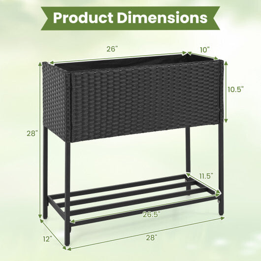 Wicker Raised Garden Bed with Storage Shelf and Removable Liner for Flowers