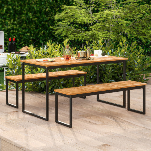 Set of 2 Patio Dining Bench for 2-3 Person Indoor Outdoor