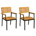 Patio Outdoor Dining Chair Set of 2 with Metal and Acacia Wood Frame
