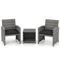 3 Pieces Patio Furniture Set with Tempered Glass Coffee Table and Soft Seat Cushions-White