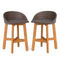 Outdoor Faux Rattan Bar Chairs Set of 2 with Ergonomic Backrests and Footrests-Brown