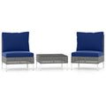 3 Pieces PE Rattan Conversation Chairs with Tempered Glass Coffee Table for Garden Porch-Navy