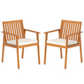 2 Pieces Patio Dining Chairs Outdoor Acacia Wood Chairs with Removable Padded Cushion-Oak