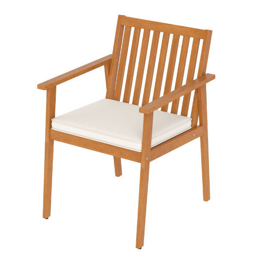 2 Pieces Patio Dining Chairs Outdoor Acacia Wood Chairs with Removable Padded Cushion-Oak