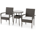 3-Piece Patio Furniture Set PE Rattan Wicker Chairs with Tempered Glass Top Table-White