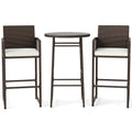 3 Piece Patio Bar Set Outdoor Wicker Bar Height Table and Armchairs-White