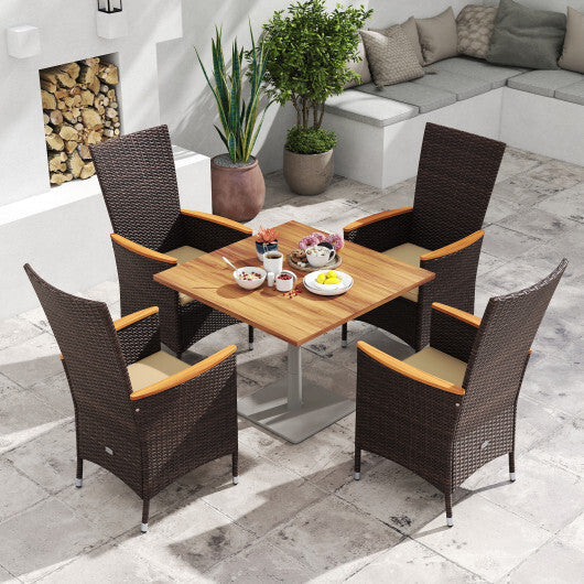 Patio Rattan Chairs Set of 2 Outdoor Wicker Dining Chairs with High Backrest-Beige