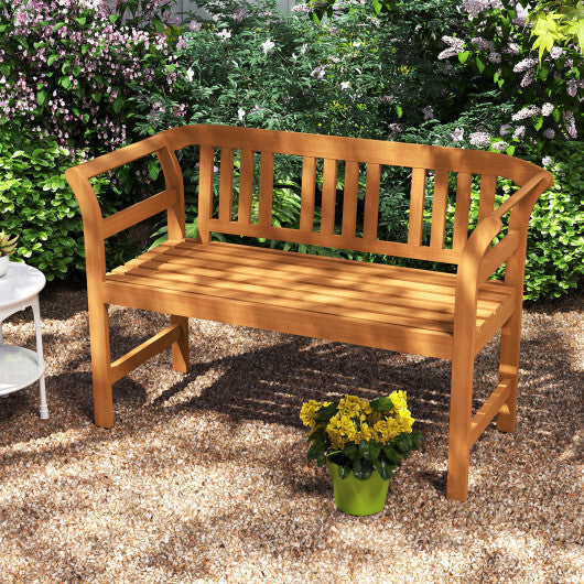 Acacia Wood 2-Person Patio Loveseat with Backrest and Armrests