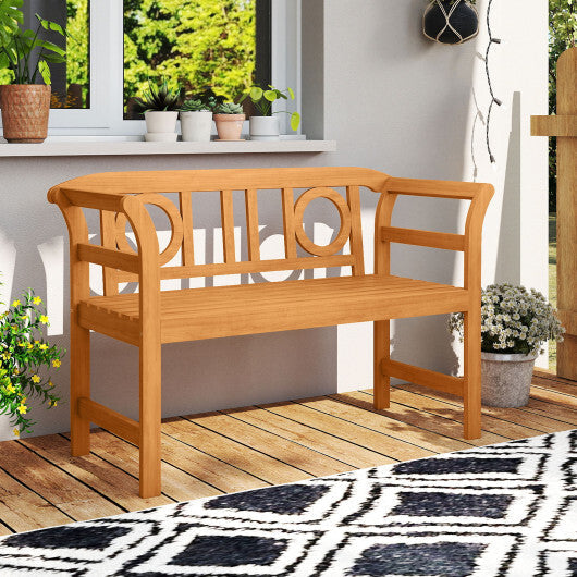 Acacia Wood 2-Person Patio Loveseat with Backrest and Armrests for Backyard
