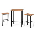 3 Pieces Acacia Wood Patio Bar Set Rectangular Table with Metal Frame