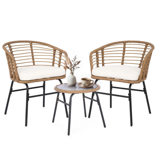 3 Pieces Outdoor Patio Furniture Set with Soft Cushions-White