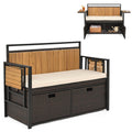 Outdoor Storage Bench with 2 Side Tables and 2-Seater Bench Seat