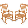 Acacia Wood Oversized Rocking Chair with High Back and Armrests for Outdoor-Natural