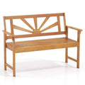 2-Seater Acacia Wood Loveseat Bench with Backrest and Armrests for Patio