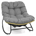 Outdoor Papasan Rocking Chair with Thick Cushioned Seat for Patio-Gray