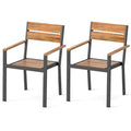 2 piece Outside Patio Dining Chair with Acacia Armrest for Backyard Garden