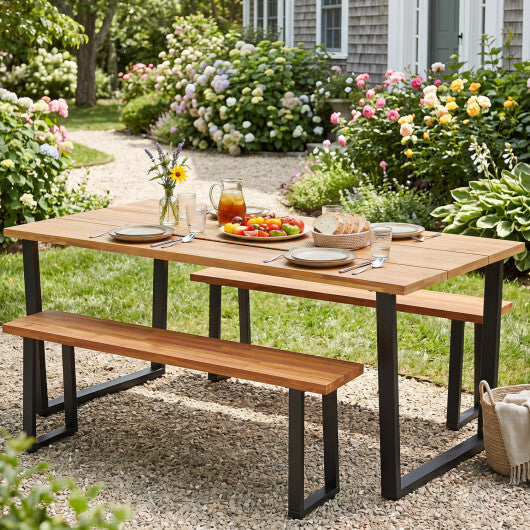Set of 2 Wood Patio Bench 47.5" Long Dining Bench for Entryway Poolside