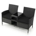Outdoor Wicker Patio Loveseat with Built-in Glass Side Table-Black