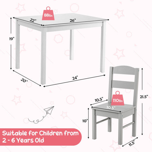 Kids 5 Pieces Table and Chair Set Wooden Children Activity Playroom Furniture Gift-White - Color: White