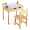 Toddler Multifunctional Activity Table and Chair Set with Paper Roll Holder-Natural