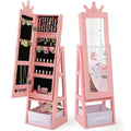 Free-Standing Full Length Kids Jewelry Armoire Cabinet with Storage Capacity-White