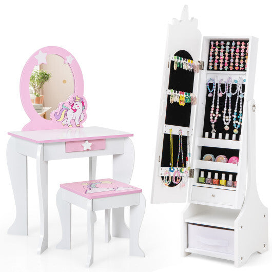 Kids Jewelry Armoire Cabinet with Storage and 2 Tilt Angles-Pink
