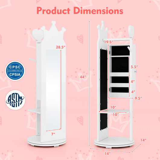 Free-Standing Full Length Mirror Kids Jewelry Armoire Cabinet-Pink