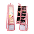 Kids Jewelry Armoire Cabinet with Large Storage Capacity and Swivel Base-Pink