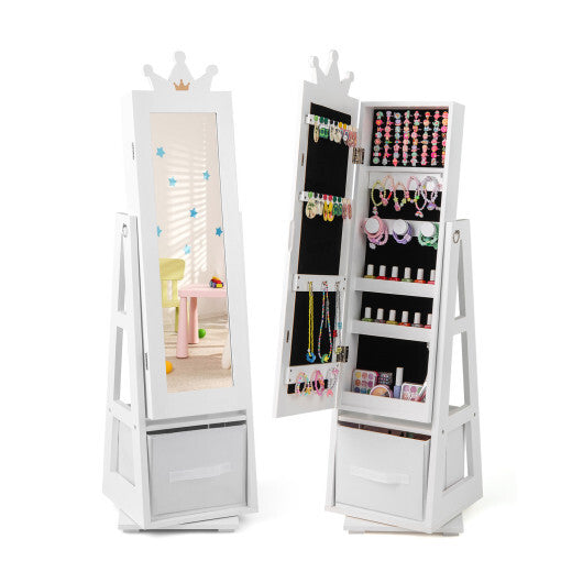 Kids Jewelry Armoire Cabinet with Large Storage Capacity and Swivel Base-Pink