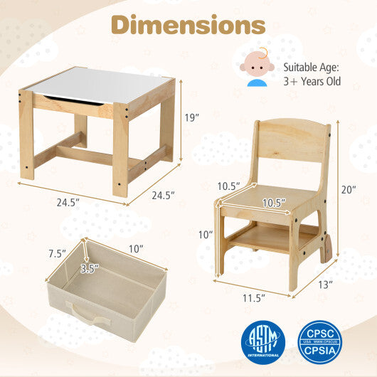 3 in 1 Kids Table and Chair Set with Removable Tabletop and 2 Storage Drawers-Gray