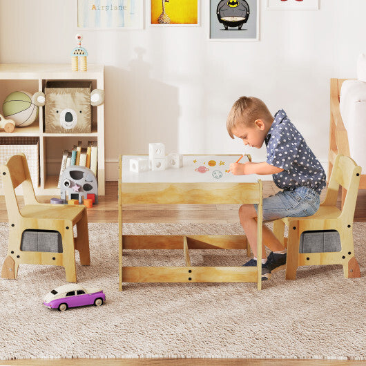 3 in 1 Kids Table and Chair Set with Removable Tabletop and 2 Storage Drawers-Gray