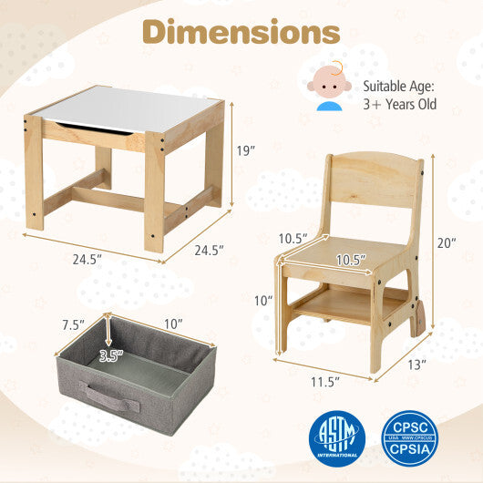3 in 1 Kids Table and Chair Set with Removable Tabletop and 2 Storage Drawers-Gray