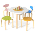 Flower-shaped Children Table Set Wooden Play and Activity Table with 2 Colorful Chairs and Stools-Multicolor