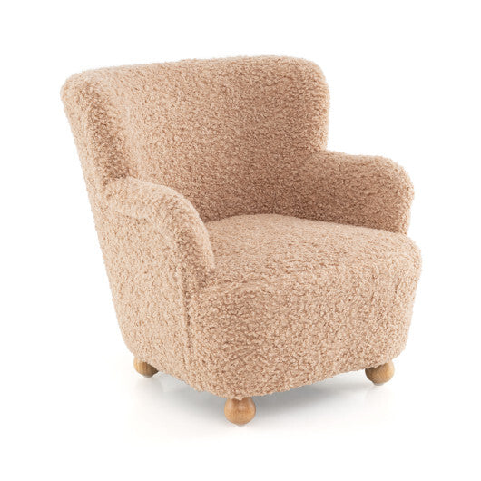 Sherpa Kids Sofa Comfy Toddler Armchair with Solid Rubber Wood Legs-Rustic Brown