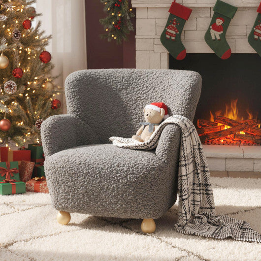Sherpa Kids Sofa Comfy Toddler Armchair with Solid Rubber Wood Legs-Rustic Brown