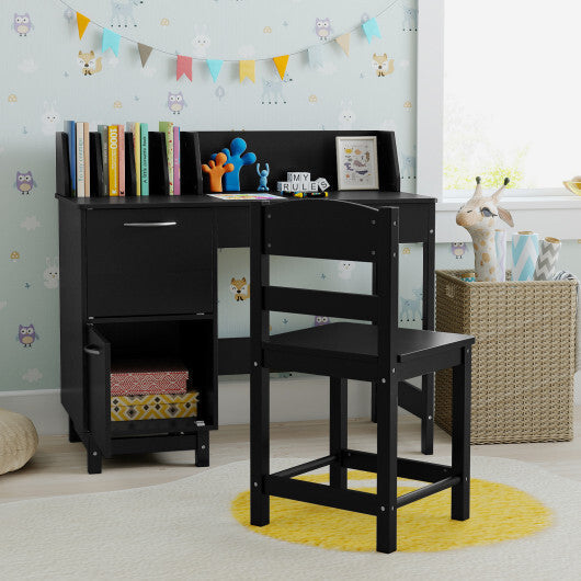 Wooden Kids Study Desk and Chair Set Student Workstation-Pink