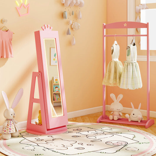 3 In 1 Kids Jewelry Cabinet with 3-Color Lighted Full Length Mirror and Internal Mirror-White