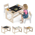 Multifunctional Kids Table and 2 Chairs Set with Chalkboard-Natural
