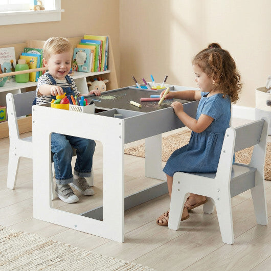 Multifunctional Kids Table and 2 Chairs Set with Chalkboard-Natural