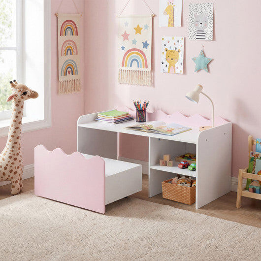 Scalloped Kids Bookshelf and Toy Storage Organizer for Playroom-Pink