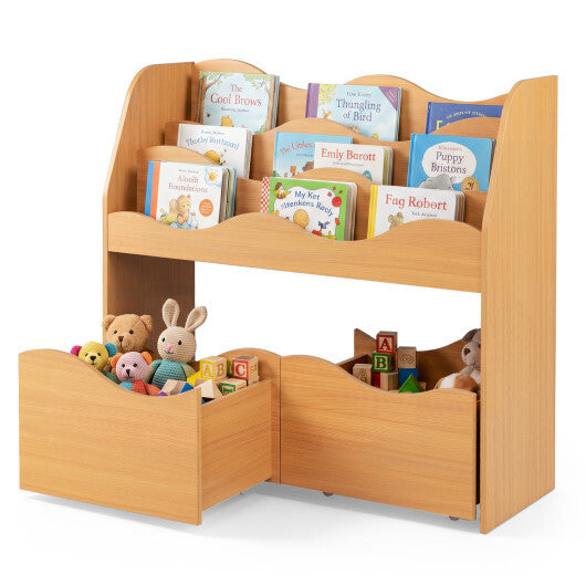 Kids Toy Wooden Storage Organizer with 2 Rolling Drawers for Kids Room-White