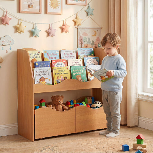Kids Toy Wooden Storage Organizer with 2 Rolling Drawers for Kids Room-White