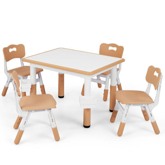 Height Adjustable  Kids Table and 4 Chairs Set with Graffiti Desktop and 2 Storage Baskets-Gray